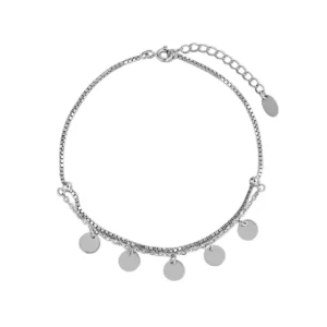 RENSINO Korean Version S925 Pure Silver Handmade Creative Personalized Geometric Circular Box Foot Chain Foot Accessories
