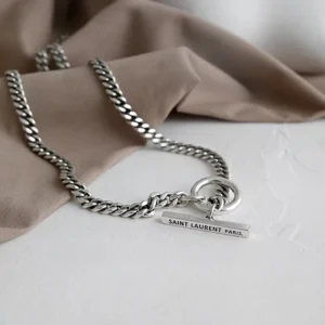 RENSINO Korean Version S925 Pure Silver Necklace with Cool and Retro Style Geometric Circular Ring Personalized Chain for Women