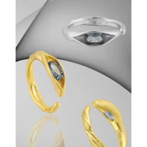RENSINO Korean Version of Niche Cold Trendy Cool Geometric Irregular Inlaid Zircon S925 Pure Silver Open Ring for Women