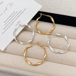 RENSINO Korean style Minimalist Geometric Ear Clips Metallic Large Circle Earrings Fashion Minority Fashion