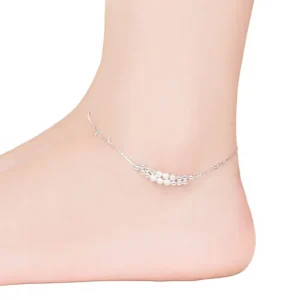 RENSINO Korean style Minimalist Ins Silver plated Anklet for Female Students Forest style Sexy Double layer Bead Geometric Pattern