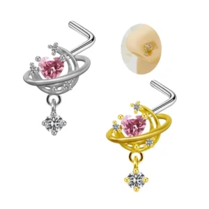 RENSINO L Shaped Nose Stud Ring Gold Plated Heart Nose Piercing for Wedding New Fashion Piercing for Women Men Indian Jewelry