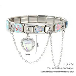 RENSINO LAMOON ICY Stainless Steel Italian Modular Charm Bracelet Enamel Letter Heart Charm Safety Chain Fashion Jewelry