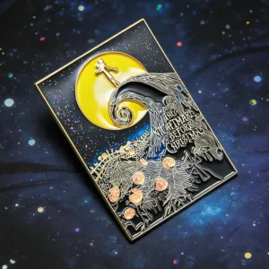 RENSINO LGC Custom Cute Anime Metal Enamel Pins Glitter Moon Wave Design Metal Lapel Pins Halloween Christmas Brooch For Fans