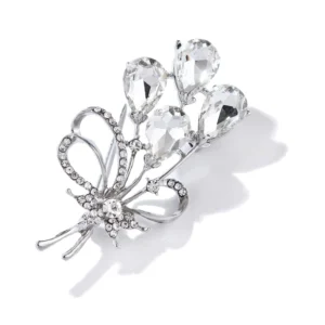 RENSINO LH 18 Silver Clothes Jewelry Fashion Metallic Metal Alloy Simple Zircon Diamond Flower Brooch