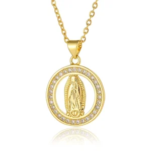 RENSINO LS Jewelry Fashion 18K Gold Plated Religious Zircon Virgin Mary Pendant Necklaces for Women