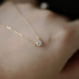 RENSINO LT-094 S925 Gold-Plated Sterling Silver Pendant Necklace Single Six-Prong Zircon Versatile Collarbone Chain for Women