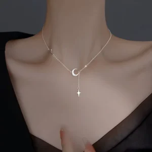 RENSINO LT 122 925 Sterling Silver Star Moon Necklace Female Niche Design Collarbone Chain New Explosive Light Luxury Necklace
