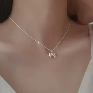 RENSINO LT 852 925 Sterling Silver Bow Necklace Simple Fashionable Versatile Women’s Collarbone Chain