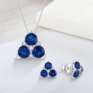 RENSINO LULUFOCUS Flower Luxury Natural Amethyst Gemstone Zircon Fashion 925 Sterling Silver Earring Necklace Jewelry Set