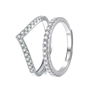 RENSINO LUOYUNE Yiwu Jewelry Market Composable Trendy Silver Plated Brass Rings Classic Zirconia Elegant Ring Fashion Jewelry Gift