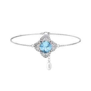 RENSINO LZB01 Aquamarine 8A Cubic Zirconia Adjustable Link Bracelet Fine Jewelry 925 Sterling Silver Women Bracelets