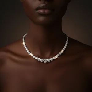 RENSINO Lab Diamond Necklace 14K White Gold Engagement Wedding Chain Necklace For Women Bridal Moissanite Jewelry Gift