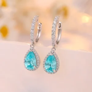 RENSINO Lab Gemstone Paraiba Pear Shape Sterling Silver 925 Drop Earrings for Girls