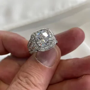 RENSINO Lab Grown Diamond Engagement Ring 925 Sterling Silver IGI Certified CVD HPHT Solid 18k Gold Plated Women Art Deco Cushion Cut