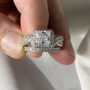 RENSINO Lab Grown Diamond Engagement Ring 925 Sterling Silver IGI Certified CVD HPHT Solid 18k Gold Plated Women Princess Cut Vintage