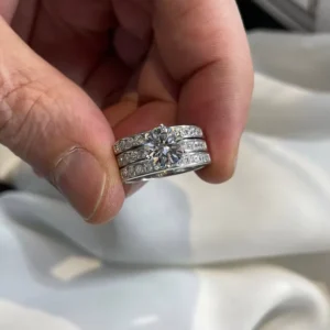 RENSINO Lab Grown Diamond Engagement Wedding Ring 925 Sterling Silver IGI Certified CVD HPHT 18k Gold Plated Women Round Cut Set