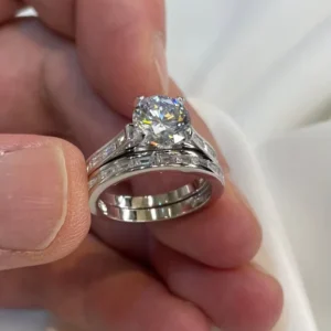 RENSINO Lab Grown Diamond Engagement Wedding Ring 925 Sterling Silver IGI Certified CVD HPHT Solid 18k Gold Plated Women Bridal Set