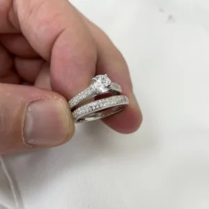 RENSINO Lab Grown Diamond Engagement Wedding Ring 925 Sterling Silver IGI Certified CVD HPHT Solid 18k Gold Plated Women Bridal Set