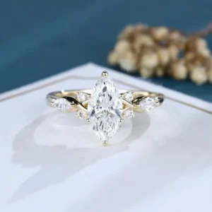 RENSINO Lab Grown Diamond Engagement Wedding Ring 925 Sterling Silver IGI Certified CVD HPHT Solid 18k Gold Plated Women Marquise Cut