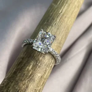 RENSINO Lab Grown Diamond Engagement Wedding Ring 925 Sterling Silver IGI Certified CVD HPHT Solid 18k Gold Plated Women Radiant Cut