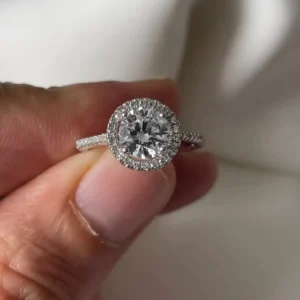 RENSINO Lab Grown Diamond Engagement Wedding Ring 925 Sterling Silver IGI Certified CVD HPHT Solid 18k Gold Plated Women Round Cut Halo