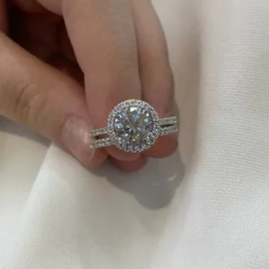 RENSINO Lab Grown Diamond Engagement Wedding Ring 925 Sterling Silver IGI Certified CVD HPHT Solid 18k Gold Plated Women Round Cut Halo