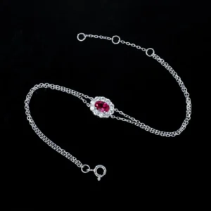 RENSINO Lab Grown Ruby Gemstone Tennis Charm Bracelet Love Moissanite Sterling Silver Rhodium Plated