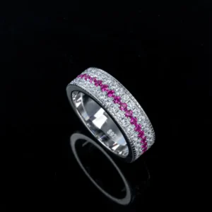 RENSINO Lab Grown Ruby Vintage S925 Silver Pink Beauty Ring Unique Design Inset Diamond Rhodium Plated Gemstone Certified Women’s