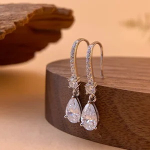 RENSINO Lab grown Diamonds Gold Plated 925 Sterling Silver Women’s Jewelry Drop Earrings Pear Cut