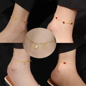 RENSINO Ladies Anklet Titanium Steel Star and Moon Fringes Fine Anklets
