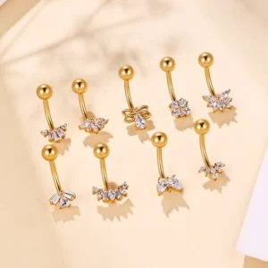 RENSINO Ladies Belly Button Rings Stainless Steel Copper Inset Zircons Belly Piercing Jewelry