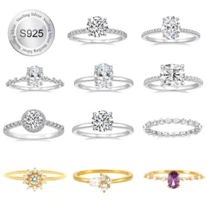 RENSINO Ladies Jewellery Classic Silver 925 Rings With Love Heart Fashion Crystal Wedding & Party Wide Ring for Women Silver Jewelry