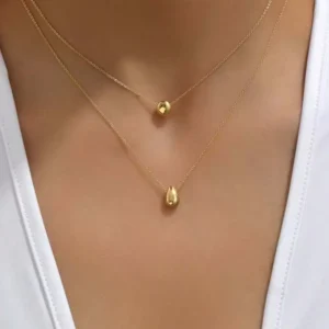 RENSINO Ladies Stackable Two Tier Neck Chain Gold Plated Heart Circle Charm Elegant Jewelry
