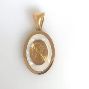 RENSINO Lady of Guadalupe Stainless Steel Gold Plated Pendant with Pearl Classic and Fashionable Religious Jewelry for Christians