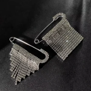 RENSINO Lady’s Fashionable Crystal Silver Tassels Badges Diamond Individual Pins Alloy Brooches Jewelry for Wedding Plating Technology