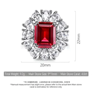 RENSINO Large Hexagon 4ct Statement Ring 925 Silver With High Carbon Diamond Halo For Wedding Engagement Formal Occasions
