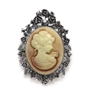 RENSINO Latest Design China Vintage Jewelry Alloy Crystal Antique Silver Resin Cameo Brooch