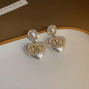 RENSINO Latest Design Luxurious 925 Silver Needle Diamonds Pearls Heart Drop Earrings for Women