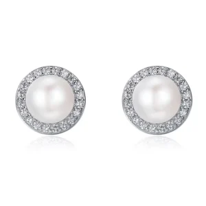 RENSINO Latest Design Sterling Silver Hoop Earrings Fashion Jewelry Pearl Earrings Elegant and Generous Earrings for Women