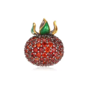 RENSINO Latest Light Recyclable 925 Silver Fruit Shape Red Zircon Design Luxury Designer Brooch Custom Brooch Pin