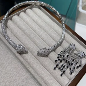 RENSINO Leopard Head Design Chocker Necklace Tassel Earrings Jewelry Set for Women Party Gift