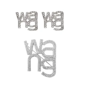 RENSINO Letter Full Rhinestone Brooches Buckle Badge Pin Simple Women Girls Luxury Temperament Fashion Jewelry Accessories