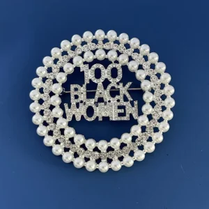 RENSINO Liberty Gifts NCBW 100 Black Women Rhinestone Silver Brooch Large Size White Pearl Round Shape Wedding Jewelry Design