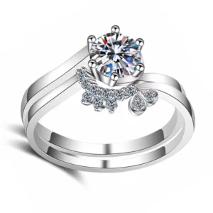 RENSINO Light Luxury 925 Sterling Silver Unique Design Moissanite Stackable Ring for Women Wedding Engagement Rings Fashion Jewelry