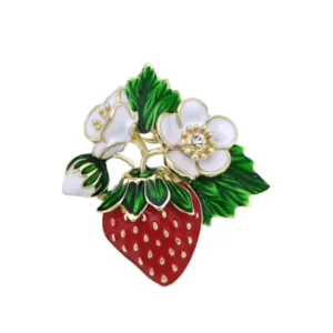 RENSINO Light Luxury All Match Red Strawberry Silver Plated Crystal Brooch High End Children’s Alloy Pins Niche Suits Shirts Anniversary