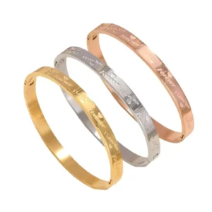 RENSINO Light Luxury Classic Love English Letter Bracelet Simple Everything Stainless Steel Gold Plated for Valentine’s