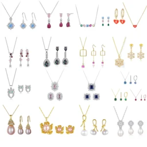 RENSINO Light Luxury Fashion Jewelry Sets 925 Sterling Silver Necklace Earrings 2Pcs Set Fit for Party Anniversary Engagement Jewelry