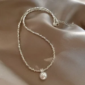 RENSINO Light Luxury Niche Design Tiny Bow Faux Pearl Pendant Necklace Women Elegant High-End Versatile Pearl Series