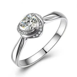 RENSINO Light Luxury Sparking 925 Sterling Silver Heart Shape Diamond Halo Cubic Zircon Fashion Jewelry Rings for Women